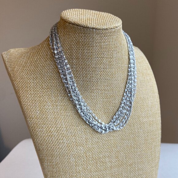 Lightweight Multi-Strand Silver Necklace and Matching Pierced Dangle Earrings - Picture 1 of 10
